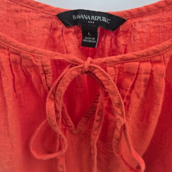 Banana Republic Factory Orange Cotton/Linen Blend Tie Front Top Size Large - Picture 2 of 8
